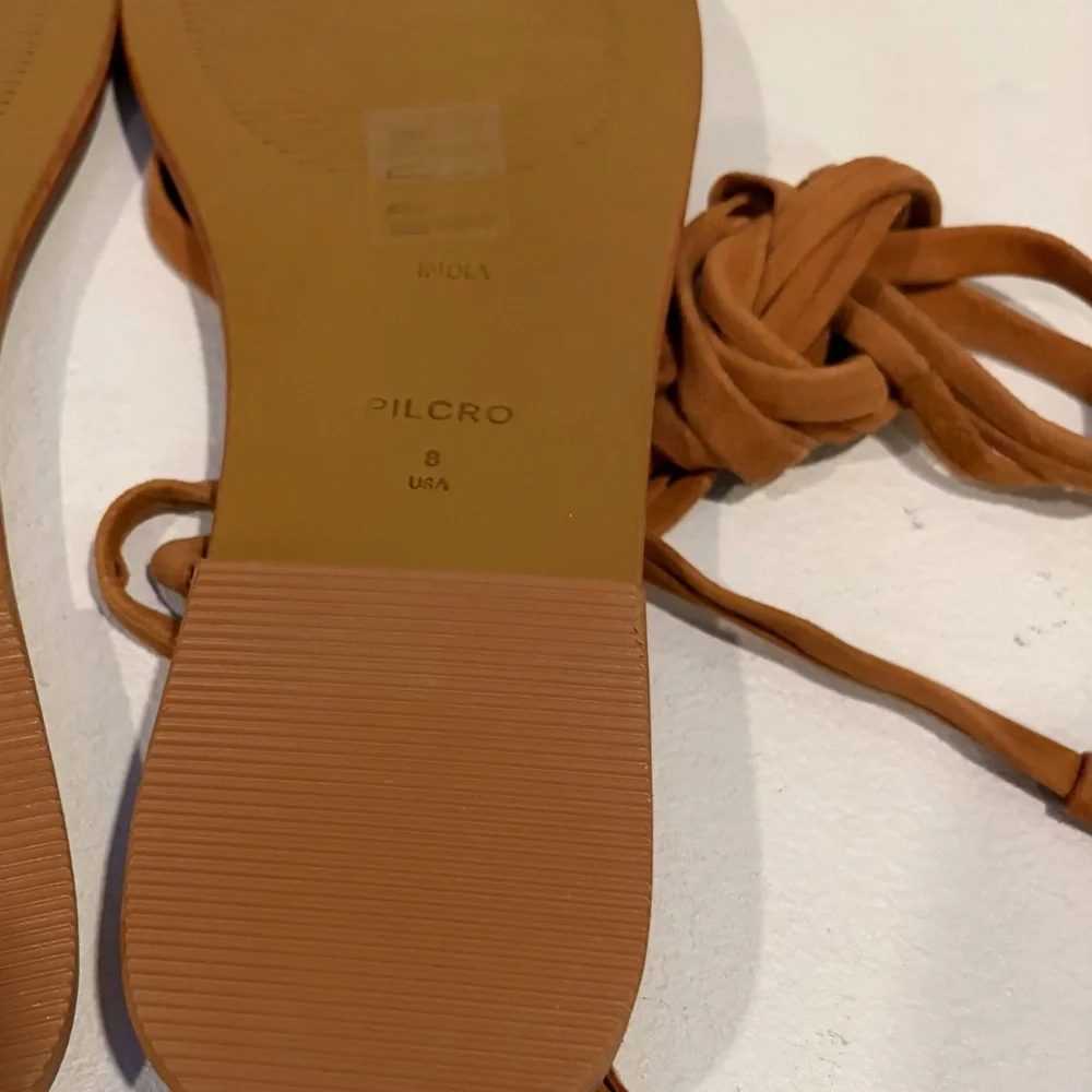 Anthropologie Pilcro Tie Up Sandals sz 8 Brown Flats Tassle NWT - Picture 9 of 10